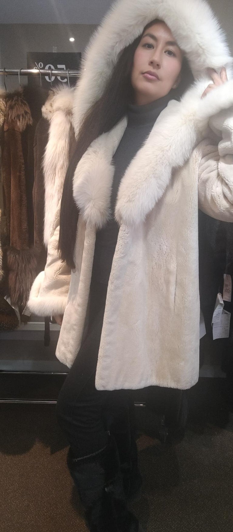 Sheared Beaver Fur Coat with Fur Trim (Size 12-M) ~no duties