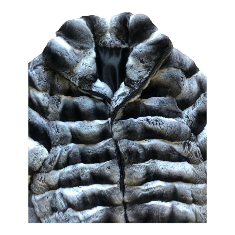Brand new Unisex Chinchilla Fur bomber Coat 44 men's 16 L ~no duties