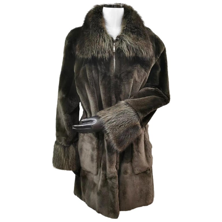 Nina Ricci sheared mink coat with fur trim size 12 integrated belt ~no duties