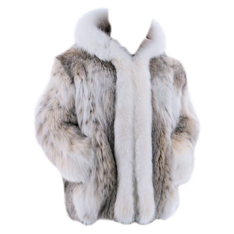 Brand new men's lynx fur coat with fox fur trim size L ~no duties