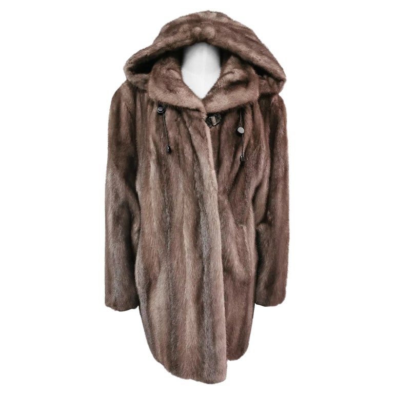 Unused blue iris mink fur coat with a hood size 8 ~no duties