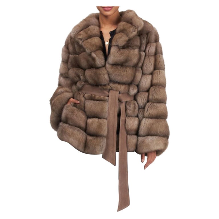 Horizontal Russian Sable Jacket with Suede Belt size S ~no duties