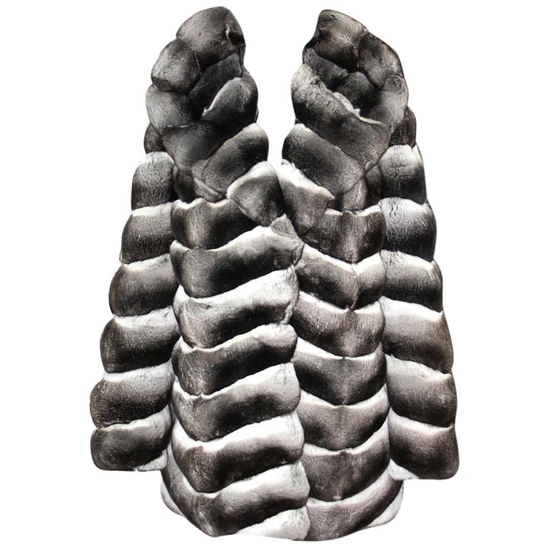 Brand New Chinchilla Fur Coat with Double Fur Hood (Size 12 - M) ~no duties