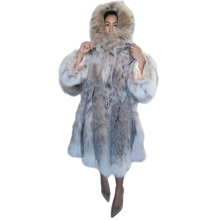 New lightweight Canadian lynx fur coat detachable hood size 24 XXL ~no duties