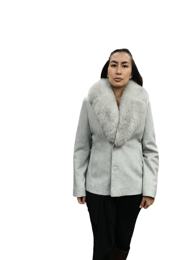 Brand new Loro Piana Gray coat fox fur collar ~no duties