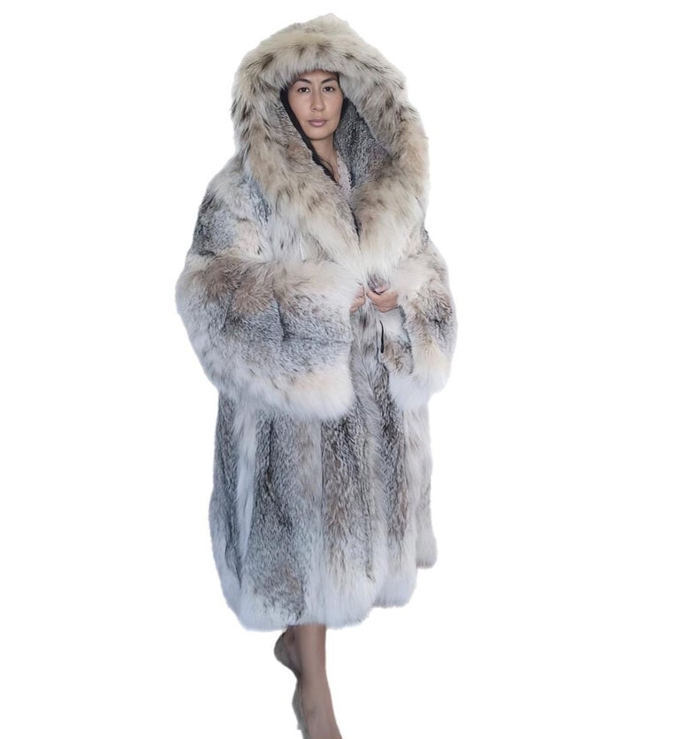 New lightweight Canadian lynx fur coat detachable hood size 24 XXL ~no duties