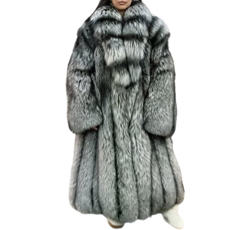 Brand new lightweight saga silver fox fur coat size 18 L ~no duties