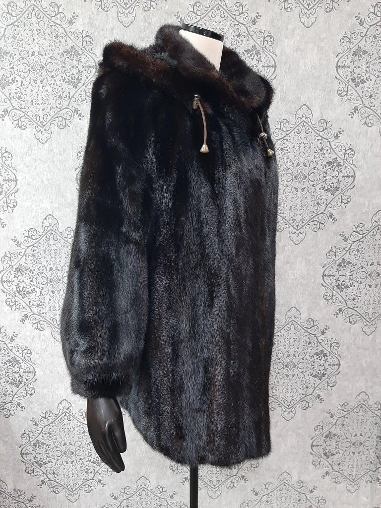 Unused ranch mink fur coat with a hood size 10