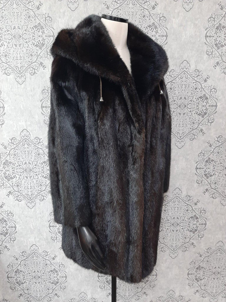 Unused ranch mink fur coat with a hood size 12