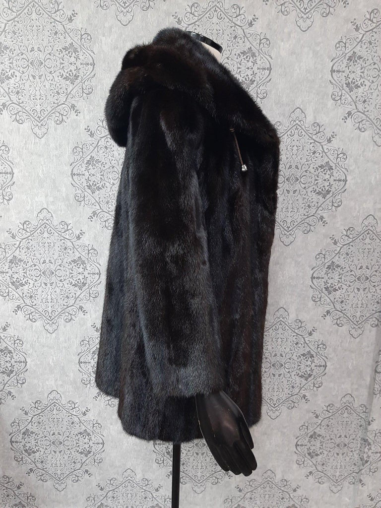 Unused ranch mink fur coat with a hood size 12