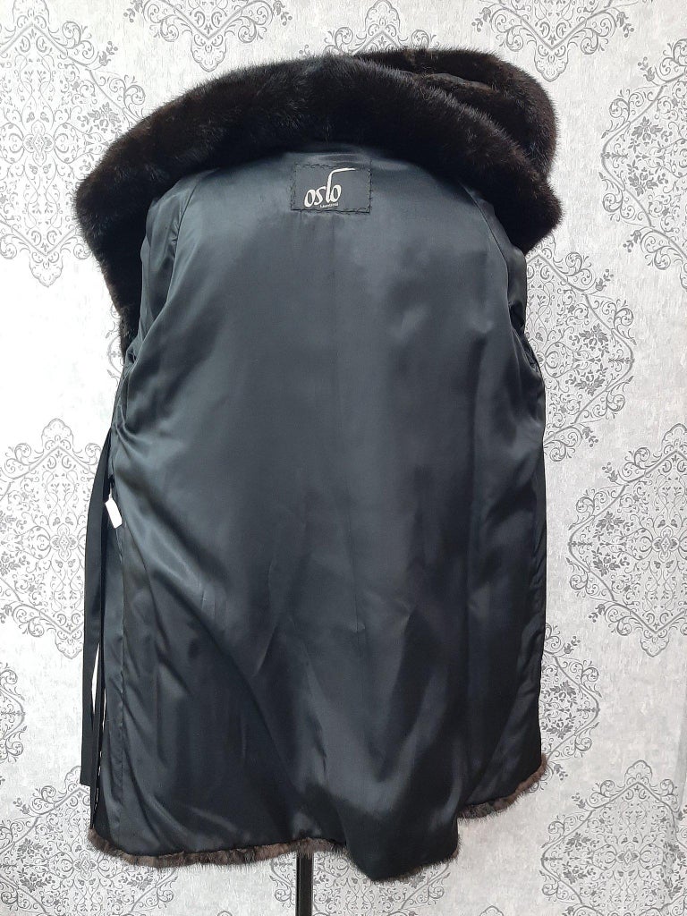 Unused ranch mink fur coat with a hood size 12