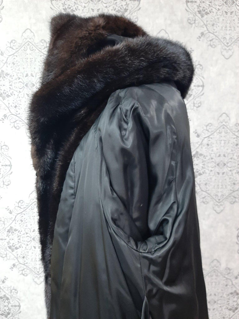Unused ranch mink fur coat with a hood size 12