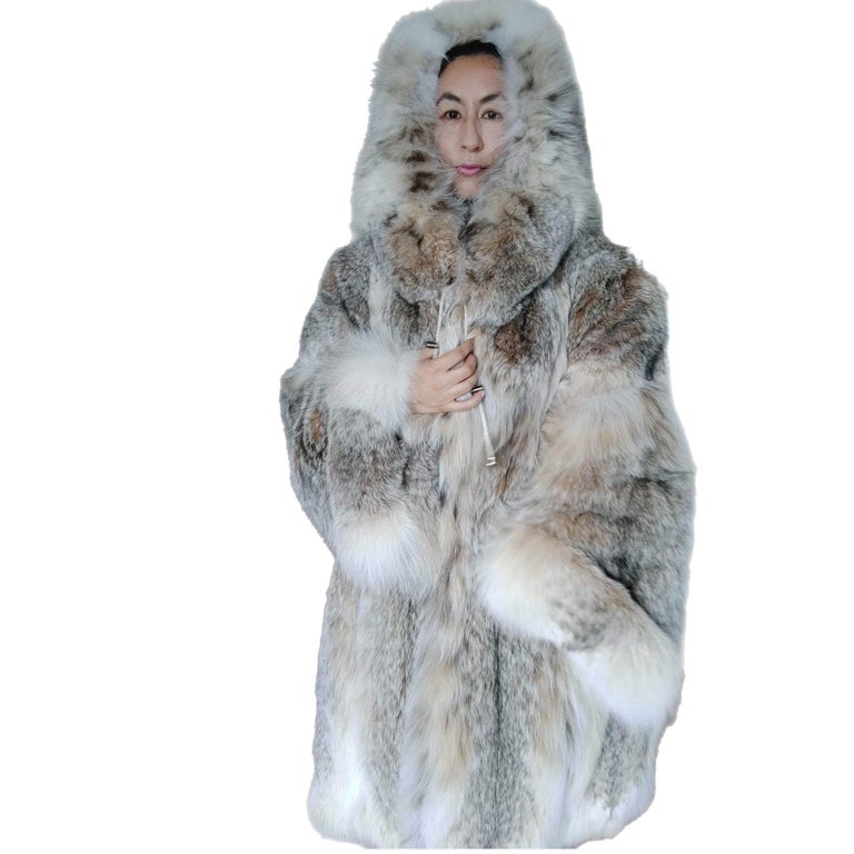 Brand new lightweight Canadian lynx fur coat detachable hood size 24 ~no duties
