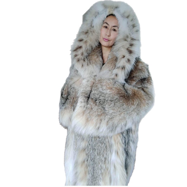 Brand new lightweight Canadian lynx fur coat detachable hood size 24 ~no duties