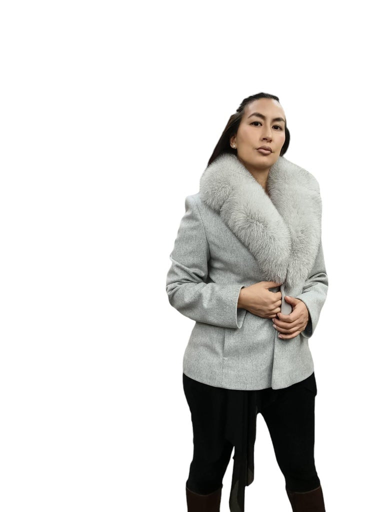 Brand new Loro Piana Gray coat fox fur collar ~no duties