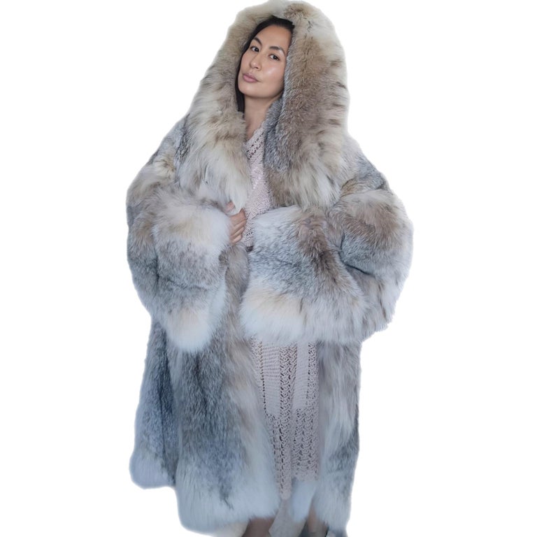 New lightweight Canadian lynx fur coat detachable hood size 24 XXL ~no duties
