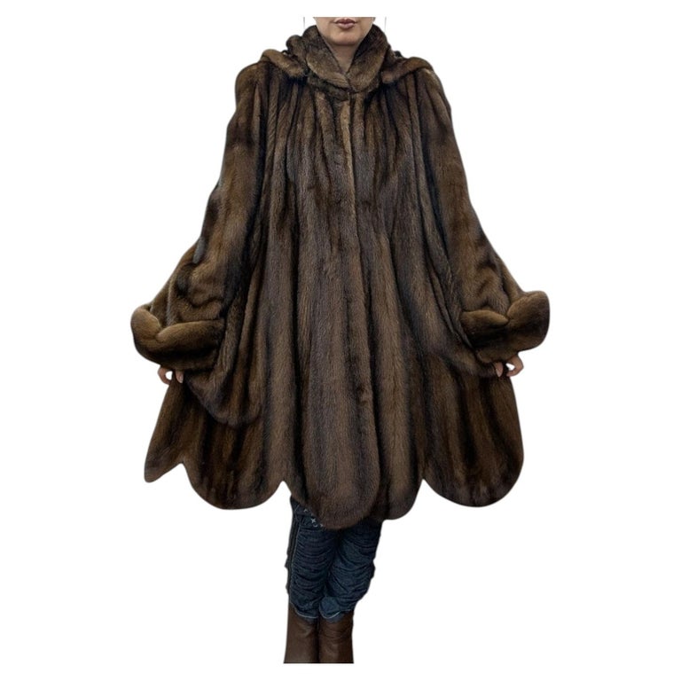 Unused Birger Christensen demi buff female mink fur coat hood 14/L~no duties