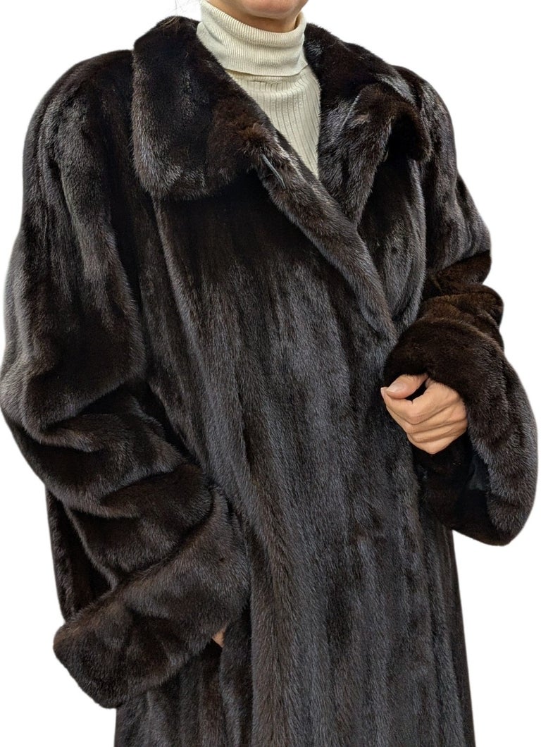 Exceptional showroom unused sectional black mink fur coat 18/L~no duties