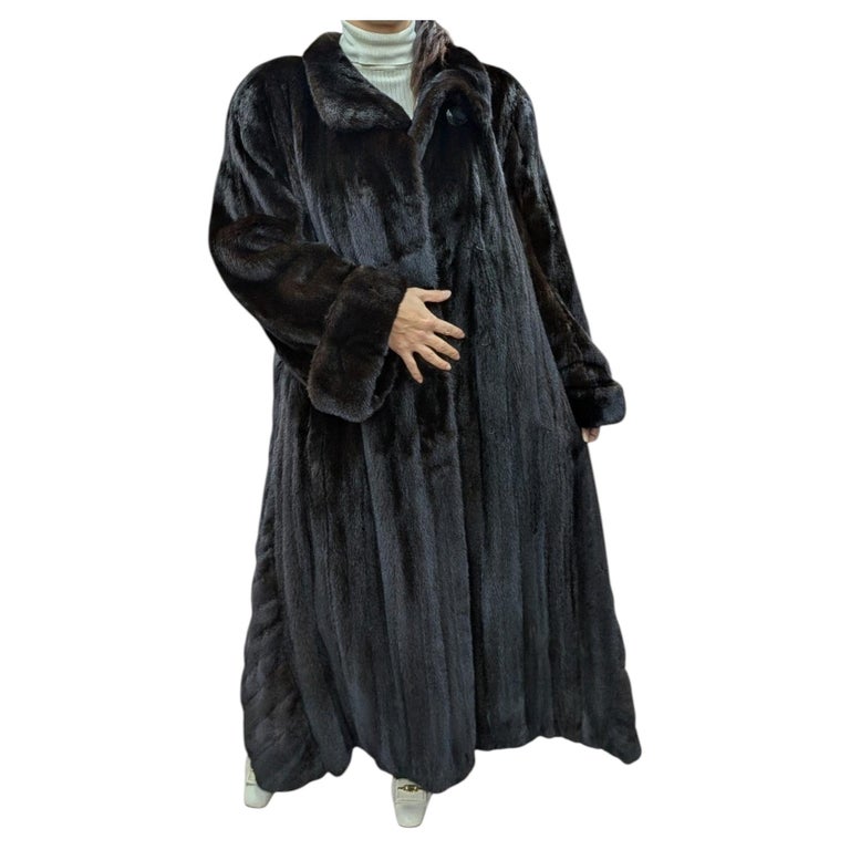 Exceptional showroom unused sectional black mink fur coat 18/L~no duties