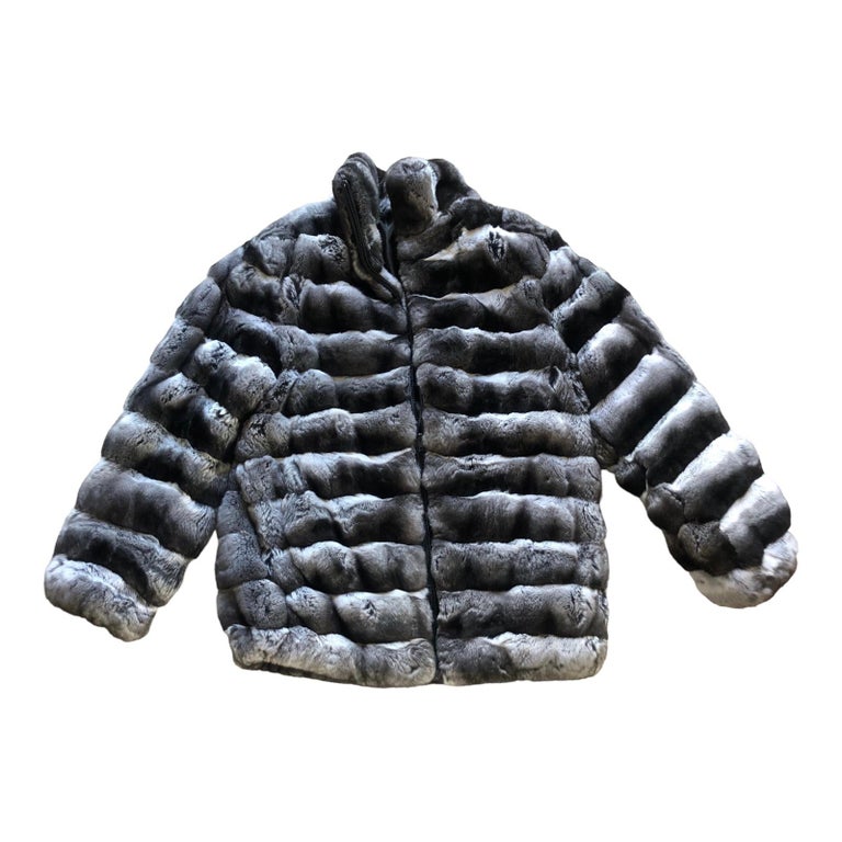 Brand new Unisex Chinchilla Fur bomber Coat 44 men's 16 L ~no duties