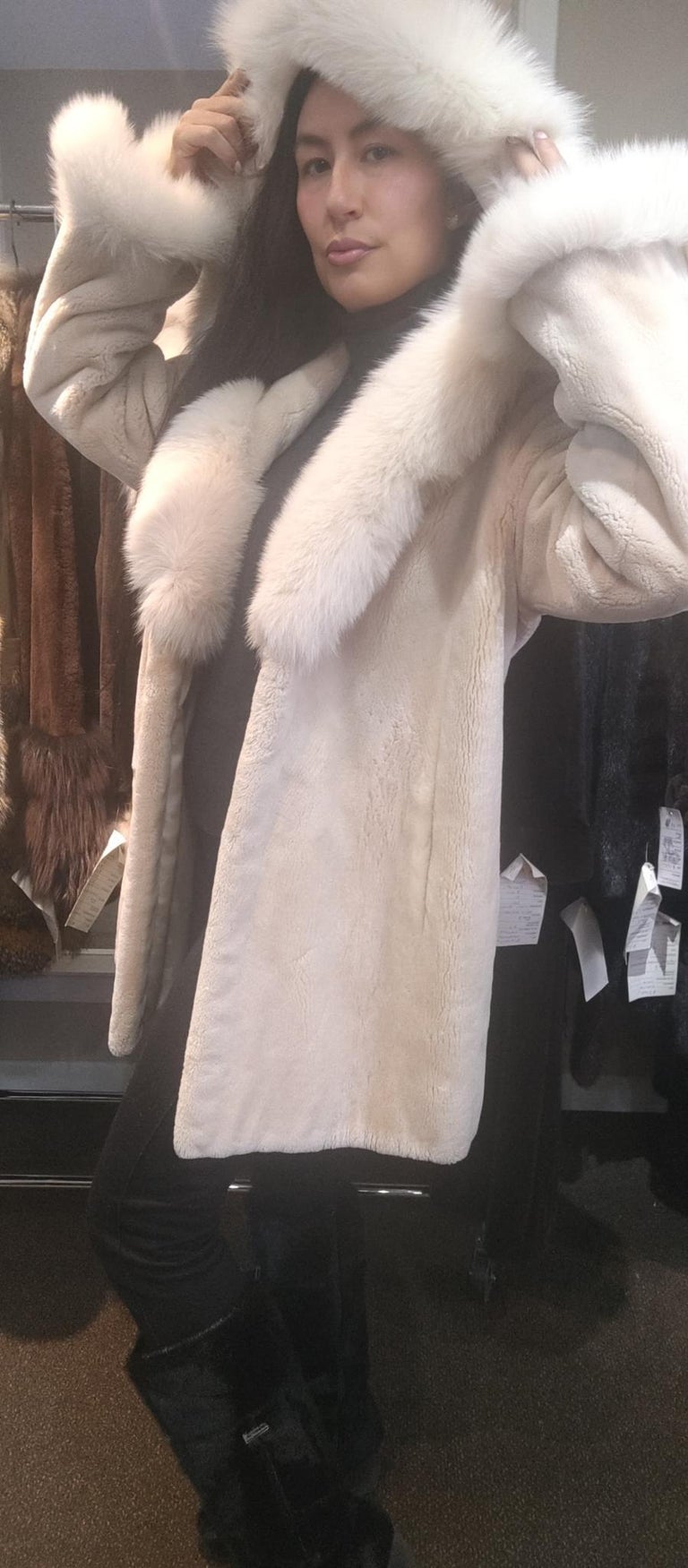 Sheared Beaver Fur Coat with Fur Trim (Size 12-M) ~no duties