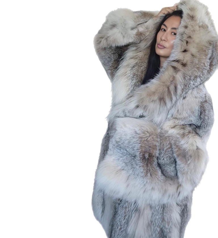 New lightweight Canadian lynx fur coat detachable hood size 24 XXL ~no duties