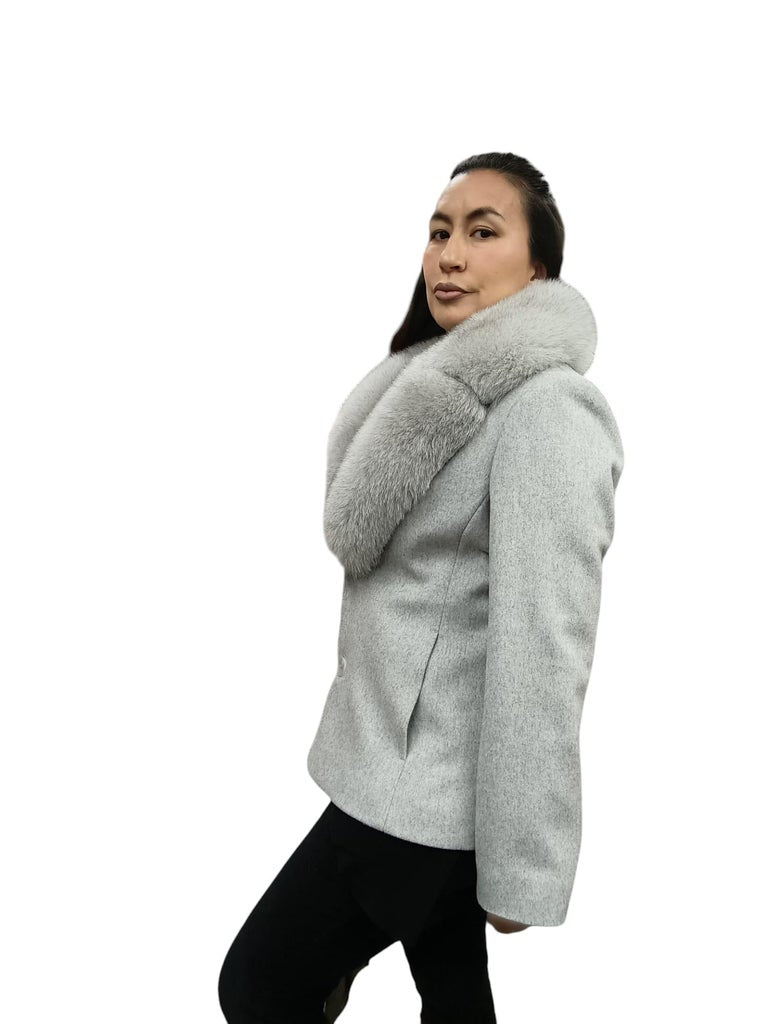 Brand new Loro Piana Gray coat fox fur collar ~no duties