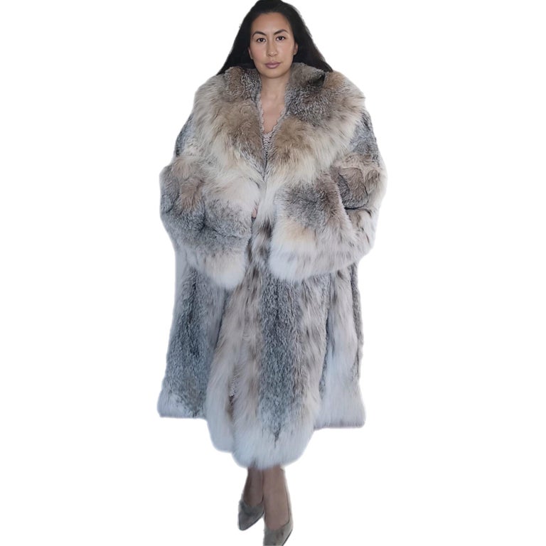 New lightweight Canadian lynx fur coat detachable hood size 24 XXL ~no duties