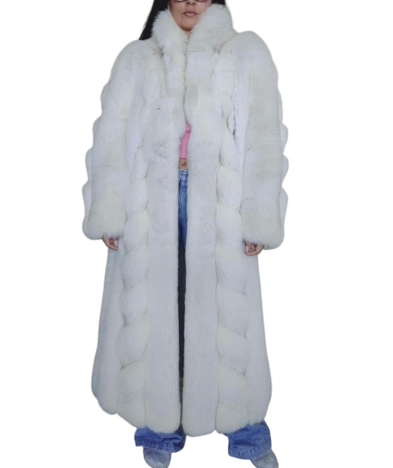 lightweight white saga Chevron white fox fur coat size 12 L ~no duties