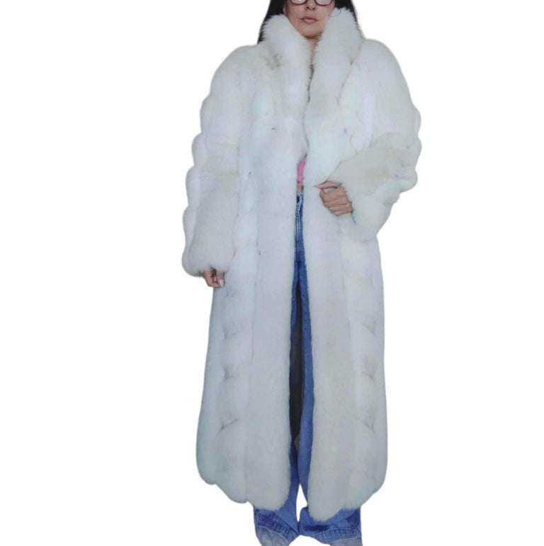 lightweight white saga Chevron white fox fur coat size 12 L ~no duties