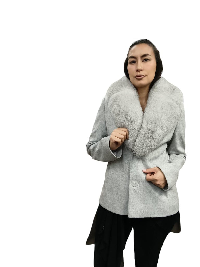 Brand new Loro Piana Gray coat fox fur collar ~no duties