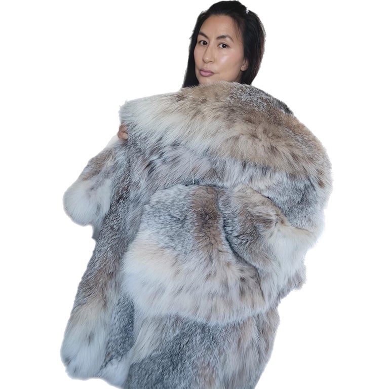 New lightweight Canadian lynx fur coat detachable hood size 24 XXL ~no duties