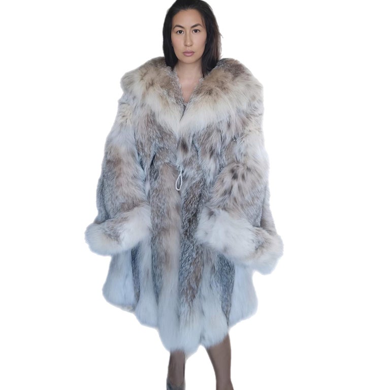 New lightweight Canadian lynx fur coat detachable hood size 24 XXL ~no duties