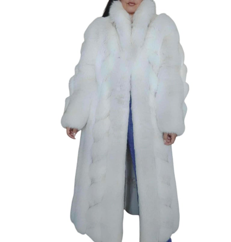 lightweight white saga Chevron white fox fur coat size 12 L ~no duties