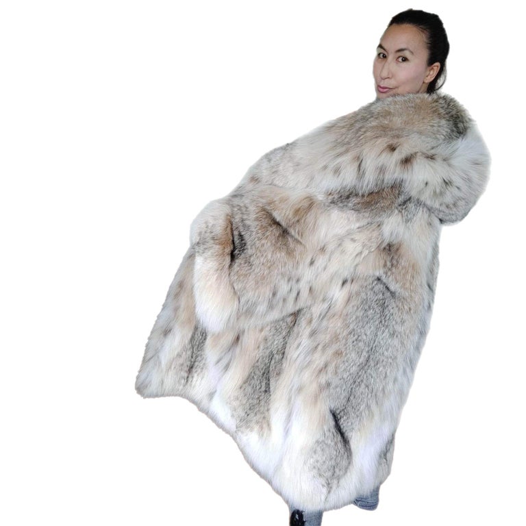 Brand new lightweight Canadian lynx fur coat detachable hood size 24 ~no duties