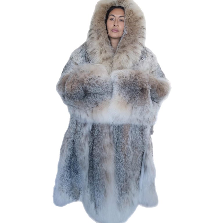 New lightweight Canadian lynx fur coat detachable hood size 24 XXL ~no duties