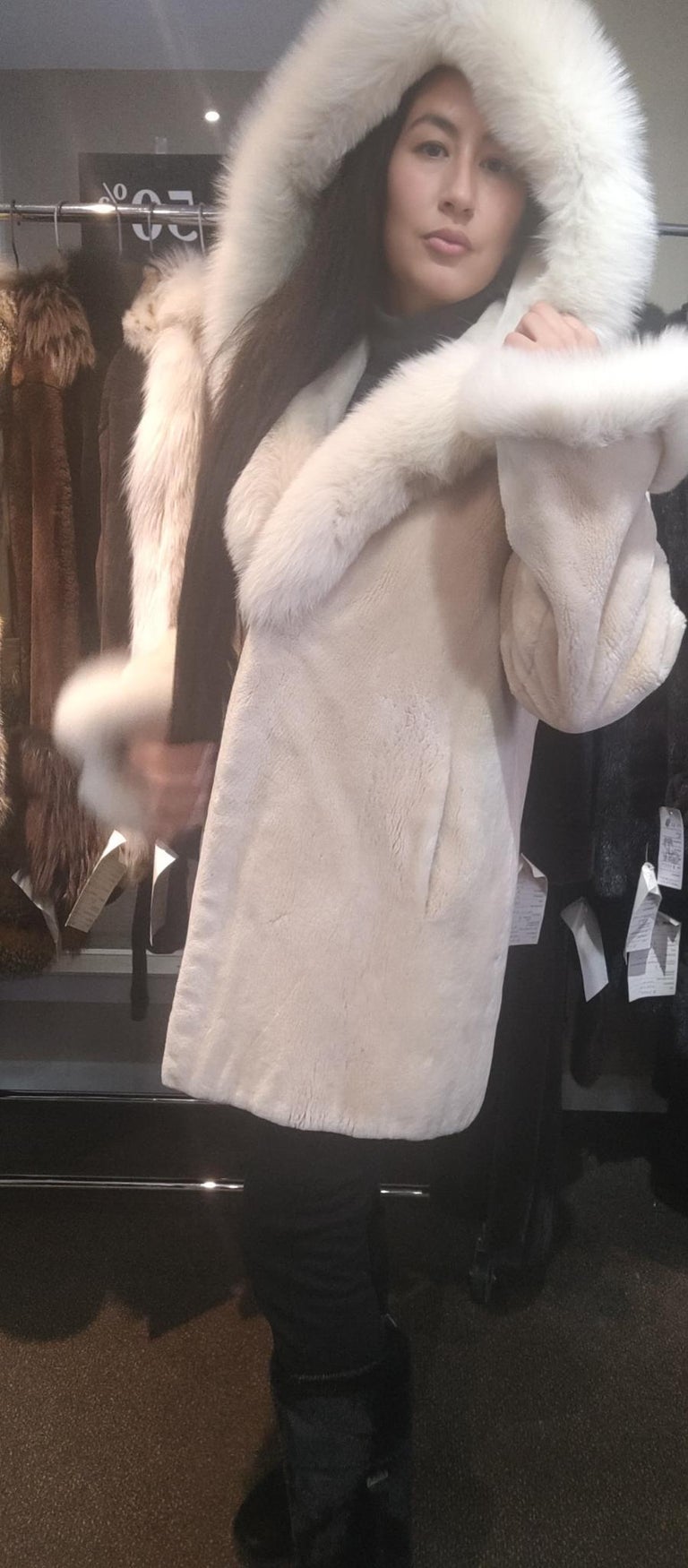 Sheared Beaver Fur Coat with Fur Trim (Size 12-M) ~no duties