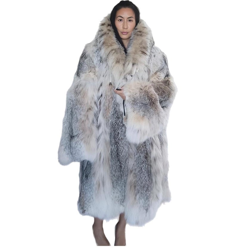 New lightweight Canadian lynx fur coat detachable hood size 24 XXL ~no duties