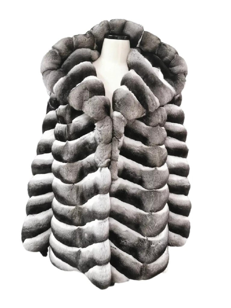 Brand new Unisex Chinchilla huge Fur Hood collar Coat 16 L