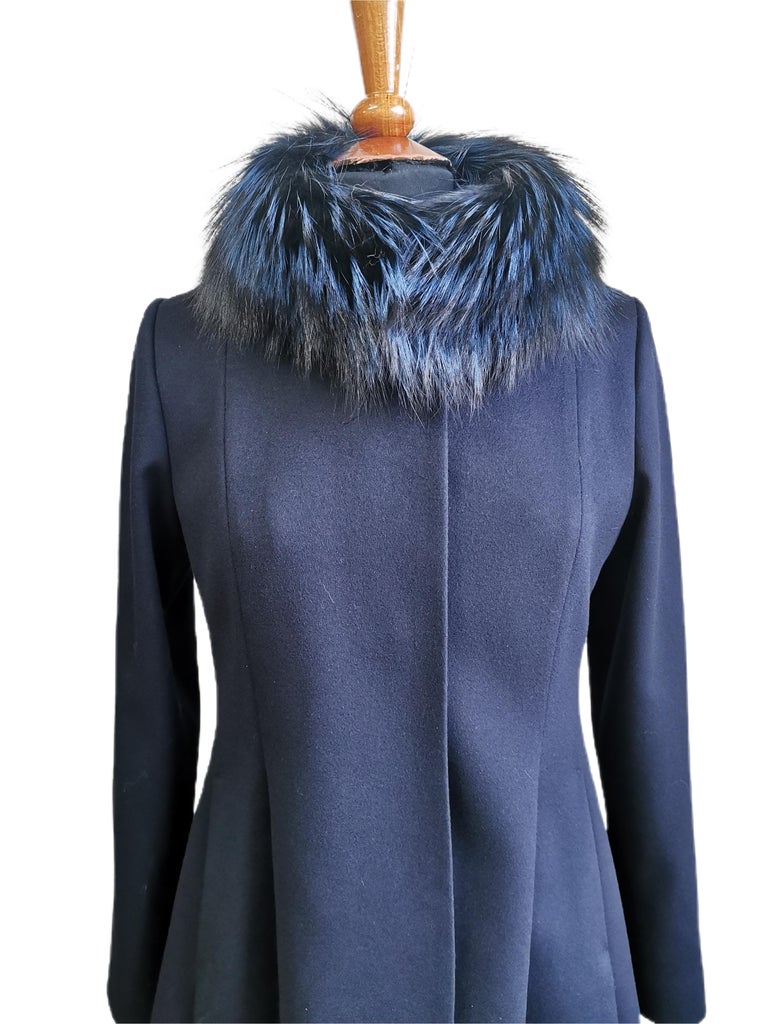Brand new Navy Loro Piano with fox fur trim size 8