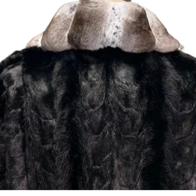 Brand new Big Tall Chinchilla empress Men's black mink fur coat size 2 XL