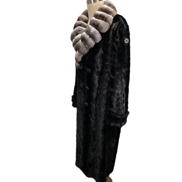 Brand new Big Tall Chinchilla empress Men's black mink fur coat size 2 XL