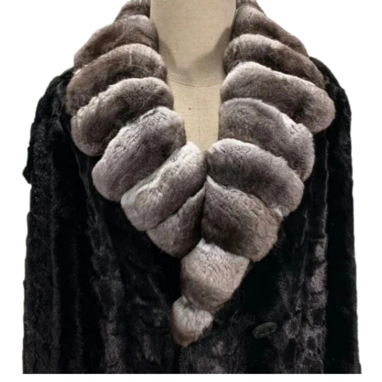 Brand new Big Tall Chinchilla empress Men's black mink fur coat size 2 XL