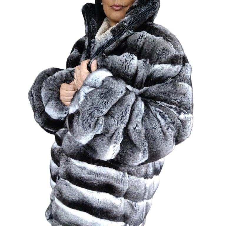 Brand new Unisex Chinchilla fur Fur bomber Coat 44 men's 16 L ~no duties