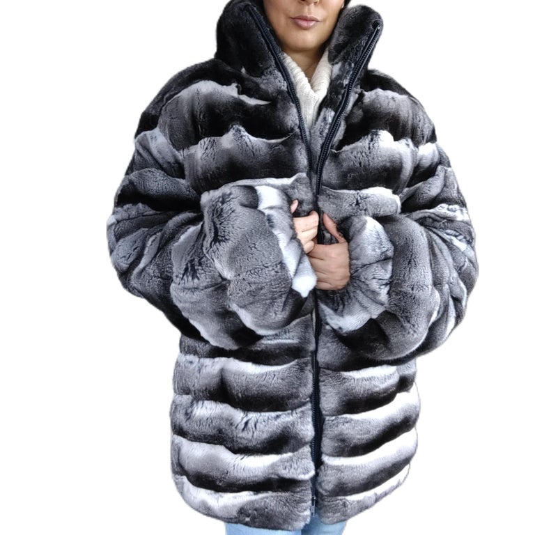 Brand new Unisex Chinchilla fur Fur bomber Coat 44 men's 16 L ~no duties