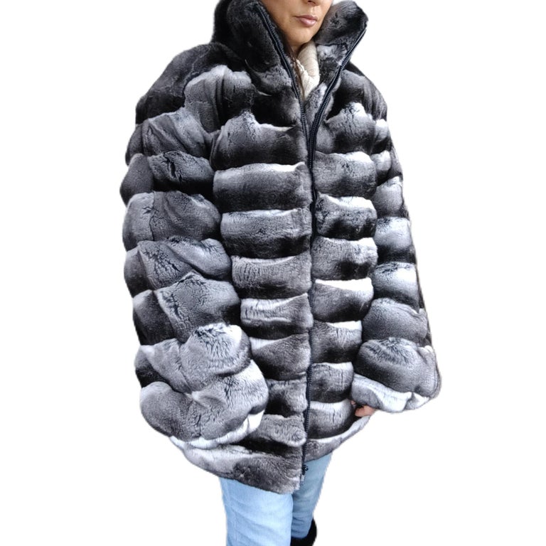 Brand new Unisex Chinchilla fur Fur bomber Coat 44 men's 16 L ~no duties