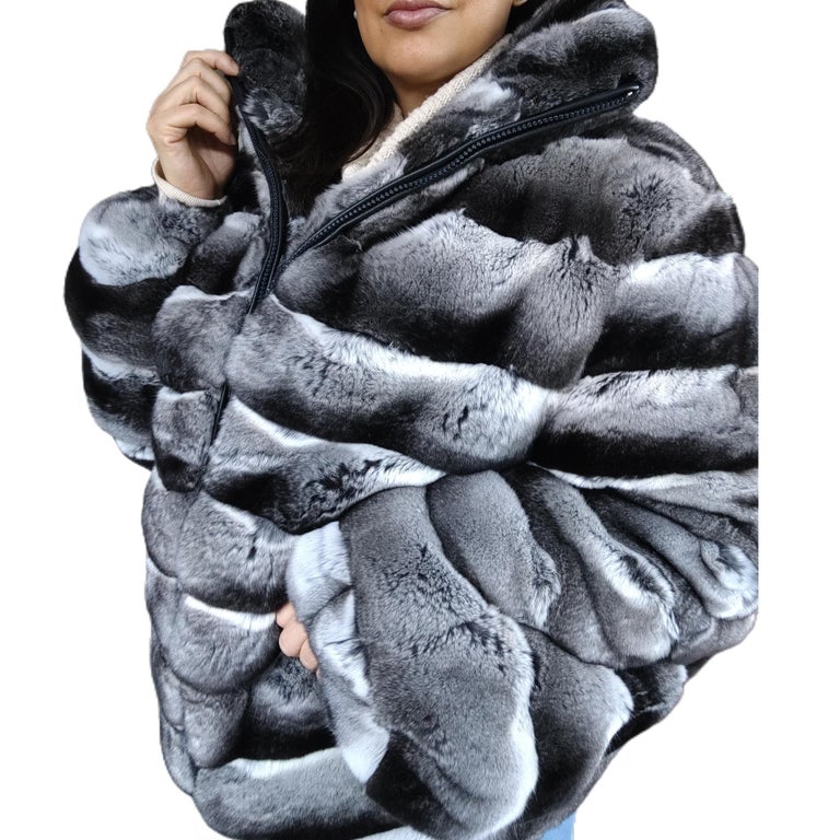 Brand new Unisex Chinchilla fur Fur bomber Coat 44 men's 16 L ~no duties