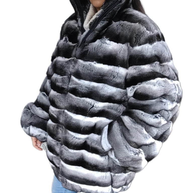 Brand new Unisex Chinchilla fur Fur bomber Coat 44 men's 16 L ~no duties