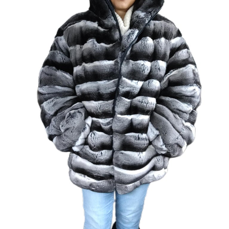 Brand new Unisex Chinchilla fur Fur bomber Coat 44 men's 16 L ~no duties