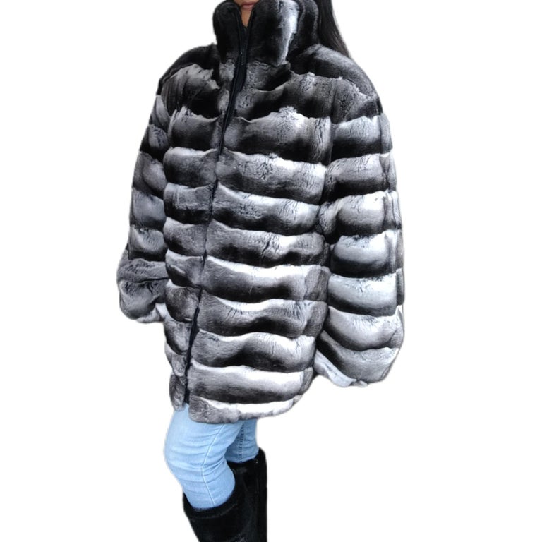 Brand new Unisex Chinchilla fur Fur bomber Coat 44 men's 16 L ~no duties